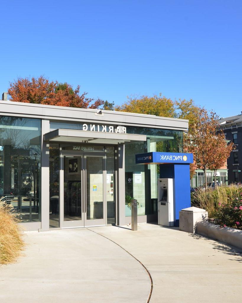 Parking office near redeveloped Washington park in Cincinnati, IBI Group provided surveying and civil engineering services